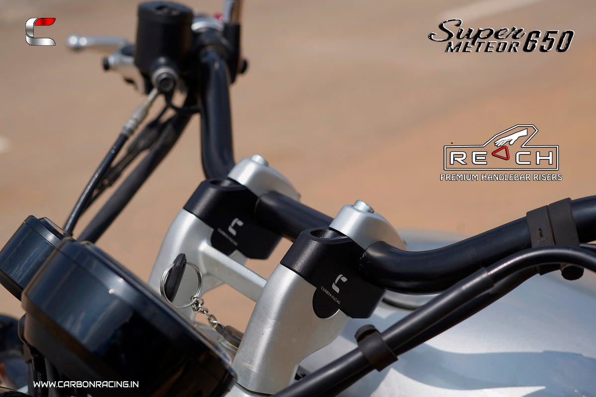 Silver Handlebar Risers For Royal Enfield Super Meteor 650 – Includes Bolts, Easy Install
